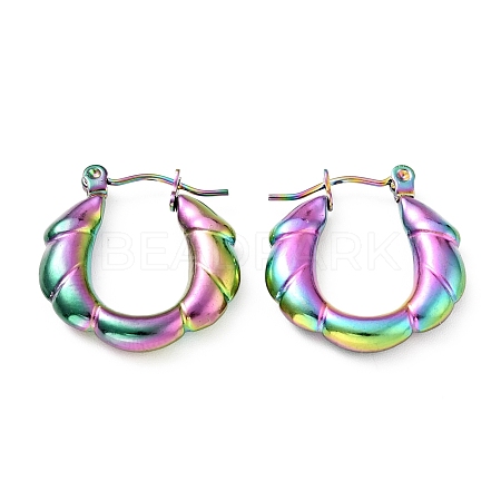 Ion Plating(IP) Rainbow Color 304 Stainless Steel Twist Rope Hoop Earrings for Women EJEW-G293-11M-1