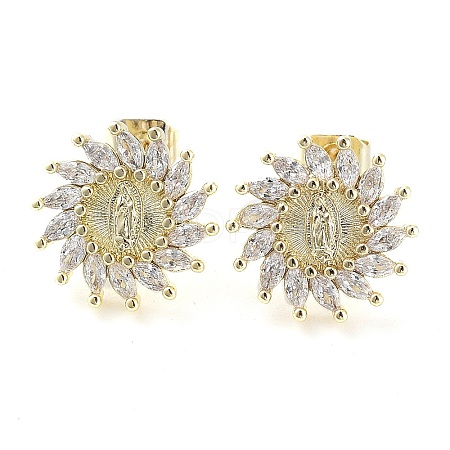 Brass Micro Pave Cubic Zirconia Stud Earrings for Women EJEW-D086-09G-1