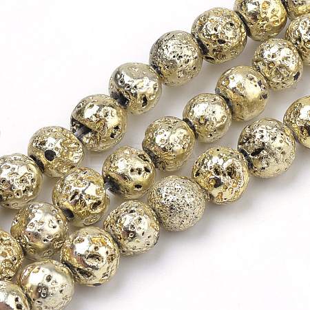 Electroplated Natural Lava Bead Strands G-S239-10-12mm-15-1