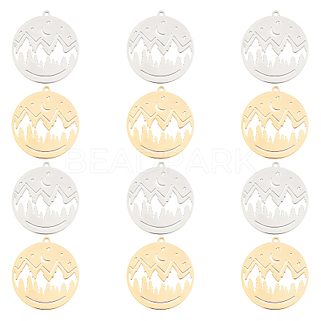 12Pcs 2 Colors 201 Stainless Steel Pendants STAS-DC0011-01-1