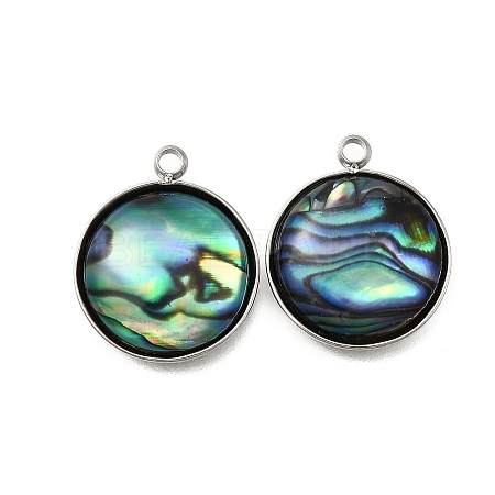 304 Stainless Steel Pave Natural Paua Shell Pendants STAS-Z125-01E-P-1