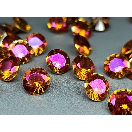 Electroplated Cubic Zirconia Pointed Back Cabochons ZIRC-I024-8mm-02-1