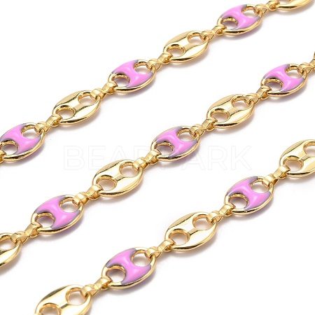 Golden Plated Alloy Enameled Coffee Bean Links Chains LCHA-H004-02G-D-1