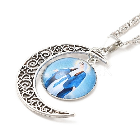 Glass Religion Fairy with Crescent Moon Pendant Necklace NJEW-P270-01B-1