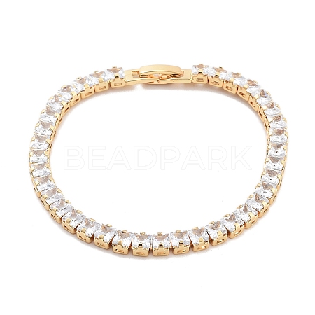 Brass Pave Clear Cubic Zirconia Square Link Bracelets BJEW-B094-09G-1