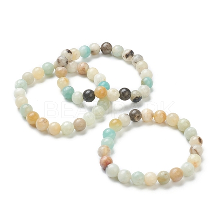 Natural Amazonite Beaded Stretch Bracelets BJEW-D446-C-31-1