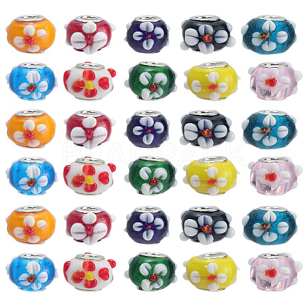 40Pcs 10 Colors Handmade Lampwork European Beads LAMP-PA0001-14-1