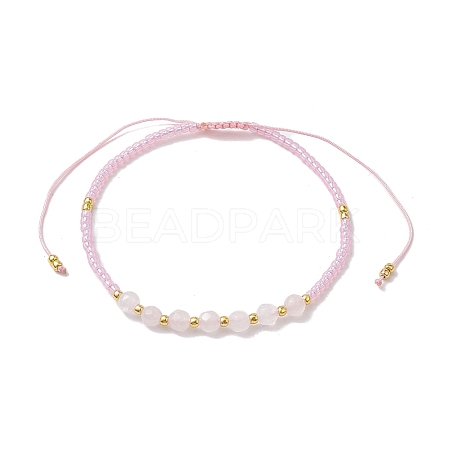 Adjustable Natural Rose Quartz & Seed Braided Bead Bracelets BJEW-JB10181-05-1
