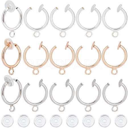 SOFPLATE 30Pcs 3 Colors Brass Clip-on Hoop Earring Findings KK-SP0001-23-1