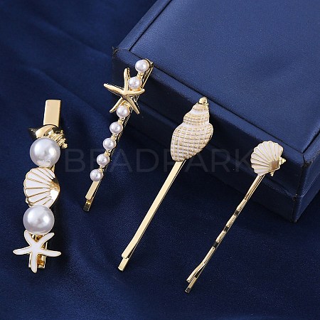 Conch/Starfish/Shell Shape Alloy Hair Bobby Pin Sets AJEW-A056-02E-1