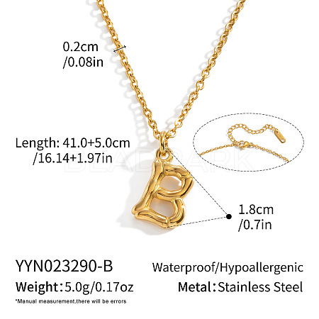 304 Stainless Steel Bamboo Initial Pendant Necklaces for Men Women WM4386-1-1