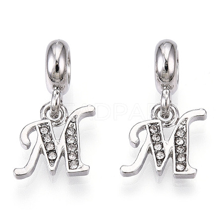 Platinum Rack Plating Alloy Rhinestone European Dangle Charms PALLOY-T048-36P-M-1