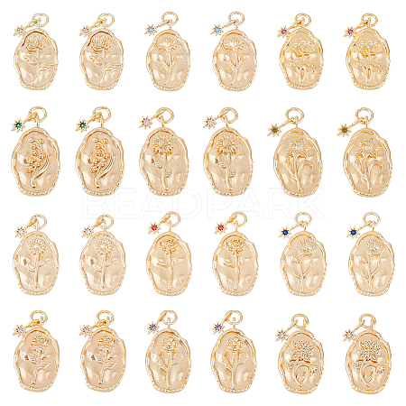 DICOSMETIC 12Pcs 12 Styles Brass Rhinestone Pendants KK-DC0002-87-1