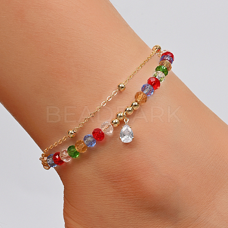 Fashionable Double Layered Adjustable Beach Anklet with Colorful Zircon Stones KG0991-3-1