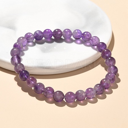 Natural Amethyst Bead Stretch Bracelets X-BJEW-K212-A-034-1