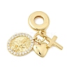 Brass Micro Pave Clear Cubic Zirconia European Dangle Charms X-KK-Z150-10G-1