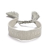 Word Love Is All Polycotton(Polyester Cotton) Braided Bracelet with Tassel Charm BJEW-F429-05-1