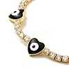 Heart with Evil Eye Enamel Link Bracelet with Clear Cubic Zirconia Tennis Chains BJEW-G650-04G-4