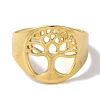 PVD Vacuum Plating 201 Stainless Steel Tree of Life Wide Open Cuff Rings for Unisex RJEW-C092-03G-2