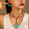 Alloy & Synthetic Turquoise & Imitation Leather Cord Pendant Necklaces & Dangle Earrings Sets FS-WG3CE4D-01-2
