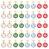 40Pcs 4 Colors 304 Stainless Steel Wrapped Dyed Natural Quartz Round Charms STAS-UN0063-75-1