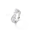 Clear Cubic Zirconia Heart Criss Cross Adjustable Ring RJEW-K240-06P-2