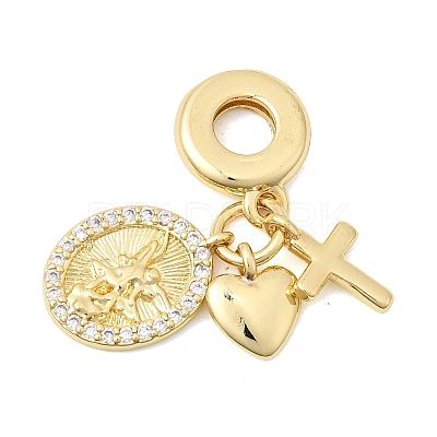 Brass Micro Pave Clear Cubic Zirconia European Dangle Charms X-KK-Z150-10G-1