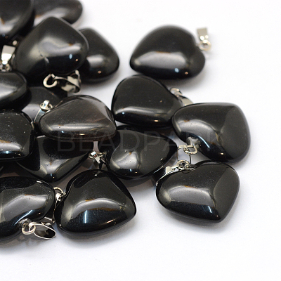 Heart Natural Black Stone Pendants X-G-Q438-18-1
