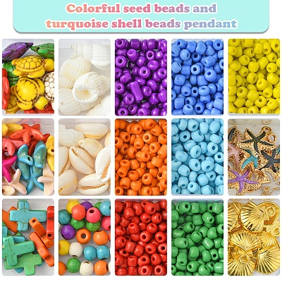 DIY Glass Seed & Synthetic Turquoise & Natural Cowrie Shell Bracelets Making Kits DIY-FS0007-11A-1