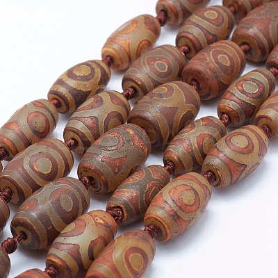 Natural Agate Tibetan Style 3-Eye dZi Beads Strands TDZI-K001-03A-1