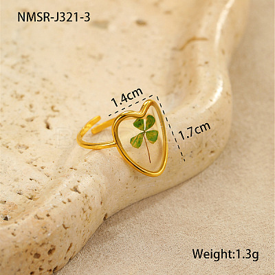 Preserved Flowers 304 Stainless Steel and Epoxy Resin Open Cuff Rings for Women FS-WGCF311-01-1