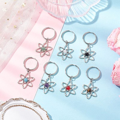 7Pcs Natural Gemstone Keychains KEYC-JKC01244-1