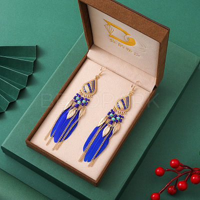 Feather Alloy Seed Beads Dangle Earrings FS-WGA085C-04-1
