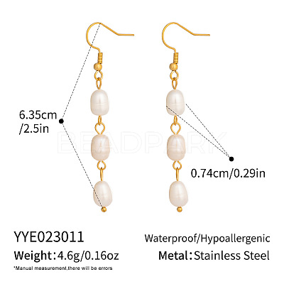 Freshwater Pearl 304 Stainless Steel Dangle Earrings for Women BV3455-1-1