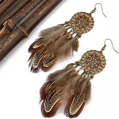 Bohemian Style Alloy Feather with Flat Round Chandelier Earrings FS-WGB45E0-01-1