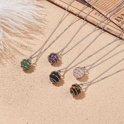 Natural Gemstone Cage Pendant Necklace with 304 Stainless Steel Cable Chains for Women X-NJEW-JN03905-01-1