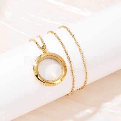 304 Stainless Steel Visible Flat Round Locket Pendant Pet Urn Ashes Necklaces LS-NJEW-S455-08G-1