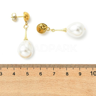 Shell Pearl Beads Dangle Stud Earrings EJEW-JE07034-1