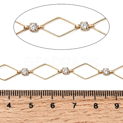 Handmade Brass Pave Clear Cubic Zirconia Rhombus Link Chains CHC-G027-01G-1