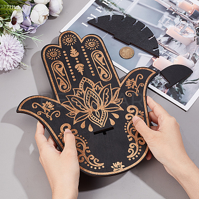 Hamsa Hand Wooden Crystal Sphere Display Stands AJEW-WH0258-822A-1
