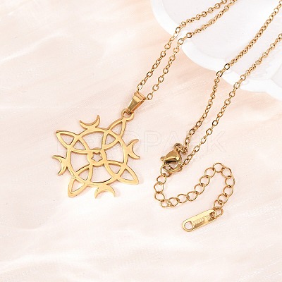 304 Stainless Steel Sun Moon Symbol Cutout Pendant Cable Chain Necklaces for Men Women NJEW-K308-07G-1
