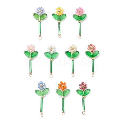 Glass Seed Beaded Flower Pendants PALLOY-MZ00668-1