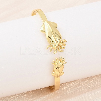 Marine Organism Brass Cuff Bangles for Women BJEW-D368-03M-G-1