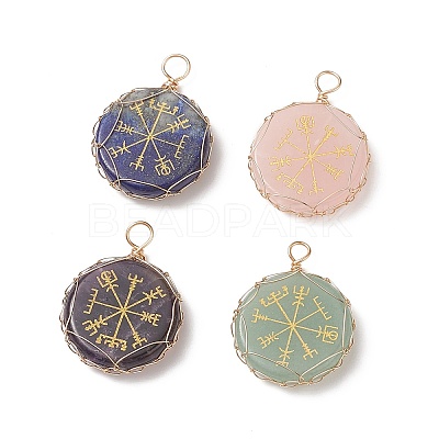 4Pcs 4 Styles Natural Mixed Gemstone Copper Wire Wrapped Pendants PALLOY-JF01944-1