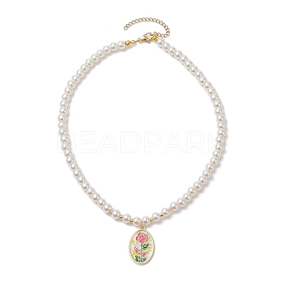 White Glass Pearl Beaded Necklaces NJEW-JN04652-01-1