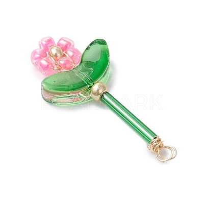 Glass Seed Beaded Flower Pendants PALLOY-MZ00668-1