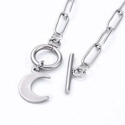 Non-Tarnish Moon 304 Stainless Steel Pendant Necklaces X-NJEW-JN02888-02-1