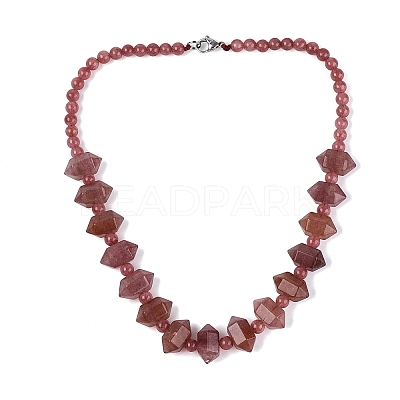 Natural Strawberry Quartz Round & Cone Beaded Necklaces NJEW-N064-03K-1