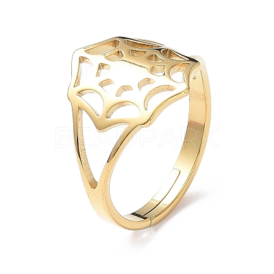 Ion Plating(IP) 304 Stainless Steel Spider Web Adjustable Rings for Women RJEW-I097-07G-1