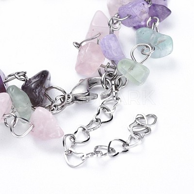 Chip Natural Mixed Stone Multi-strand Bracelets BJEW-JB04393-01-1